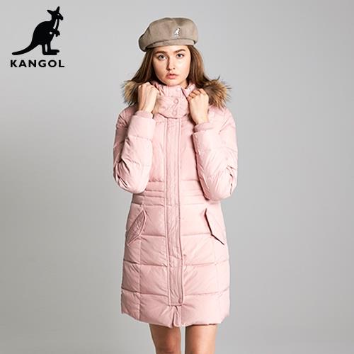 【英國KANGOL】限量精品羽絨長版大衣-粉色