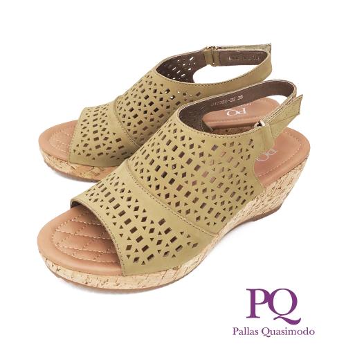 PQ(女) 波西米亞風 楔型厚底涼鞋 -綠(另有米)