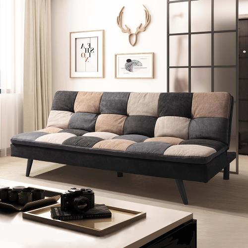 Boden-格紋灰色布沙發床/三人椅/三人座