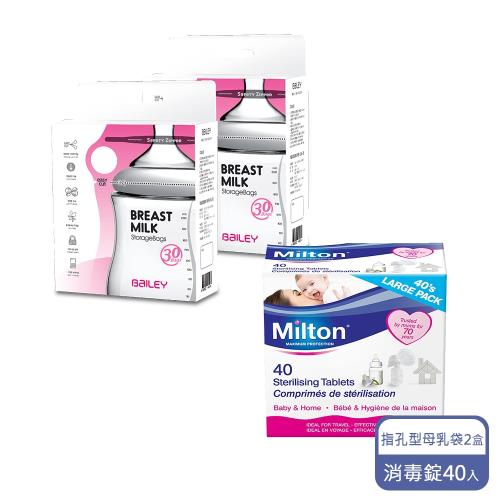 Milton米爾頓 消毒錠40入+BAILEY指孔型母乳袋 2盒