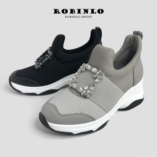 Robinlo奢華訂製珠寶方釦時尚增高鞋