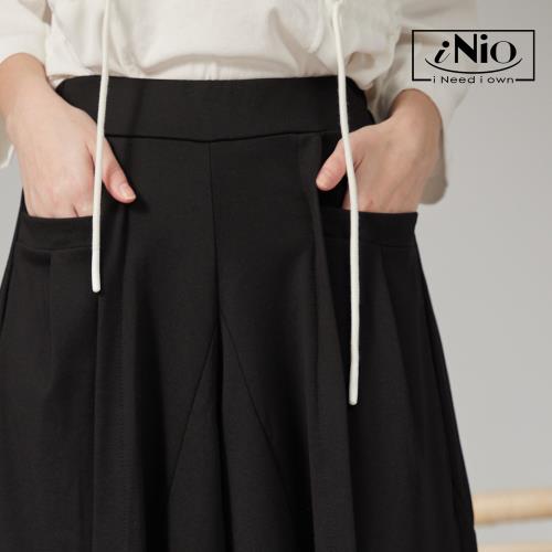 【iNio】垂墜美長版鬆緊腰舒適寬褲裙－現貨快出【C1W2021】