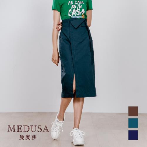 【MEDUSA 曼度莎】翻折方釦腰帶窄裙（M-XL）現貨