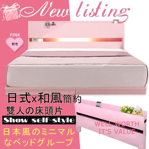 HOME MALL-日式美學崁燈 雙人床頭片-粉紅色