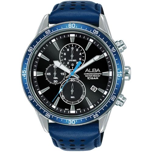 ALBA 雅柏 街頭時尚三眼計時錶/黑x藍/45mm (VD57-X193B/AM3835X1)