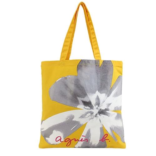 agnes b. 花朵印圖帆布手提袋-黃