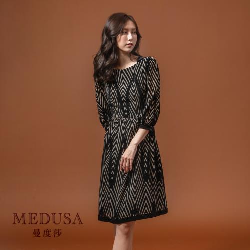 現貨【MEDUSA 曼度莎】高雅幾何植絨洋裝禮服｜高貴禮服 正式洋裝｜典禮禮服（M-XL）