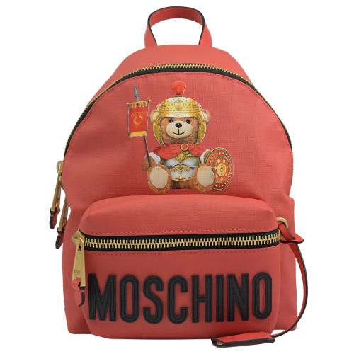 MOSCHINO 羅馬戰士小熊造型PVC拉鍊後背包.紅