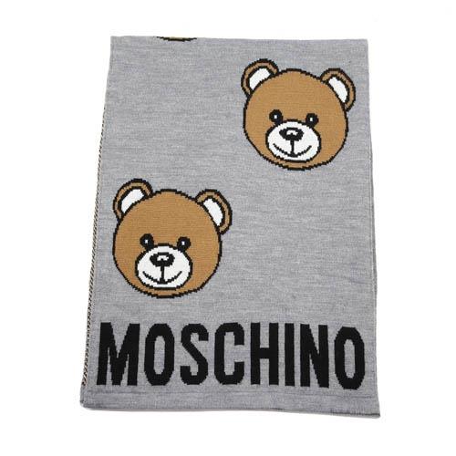 MOSCHINO 經典泰迪熊滿版混紡羊毛圍巾(014 灰色)