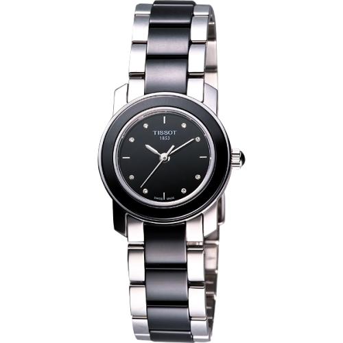 TISSOT T-Cera 陶瓷系列真鑽腕錶-黑/28mm (T0642102205600)