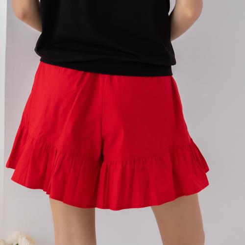 【Qiruo 奇若】春夏專櫃大紅色荷葉短褲裙8135C 活潑亮麗短褲