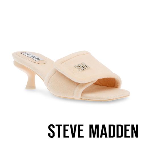 STEVE MADDEN-FLASHER 絨毛方頭低跟拖鞋-杏色