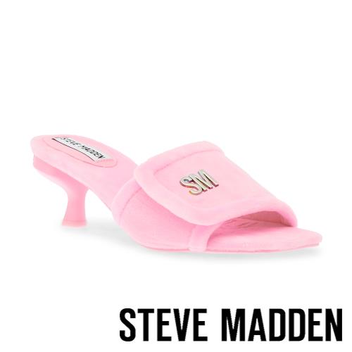 STEVE MADDEN-FLASHER 絨毛方頭低跟拖鞋-粉色