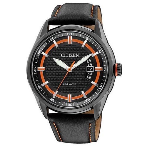 CITIZEN Eco-Drive METAL 大三針時尚限量腕錶-黑X橘 AW1184-13E