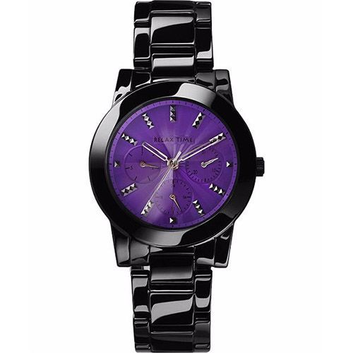 RELAX TIME 繽紛色彩日曆時尚白陶瓷腕錶-紫x黑 RT-52-8 