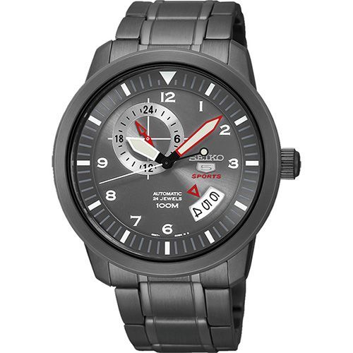 SEIKO 精工5號盾牌24石機械腕錶-灰xIP黑 4R37-00Z0SD