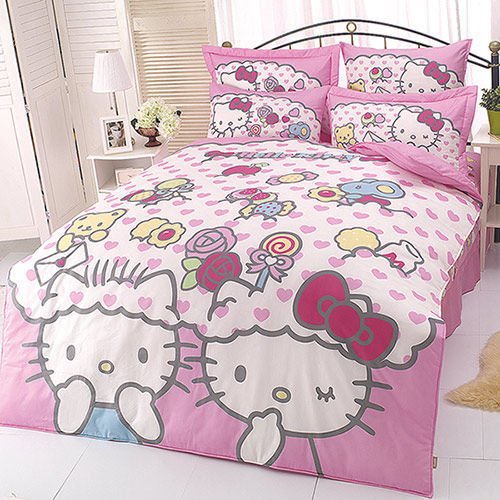 【享夢城堡】HELLO KITTY 我的最愛系列-雙人純棉六件式床罩組