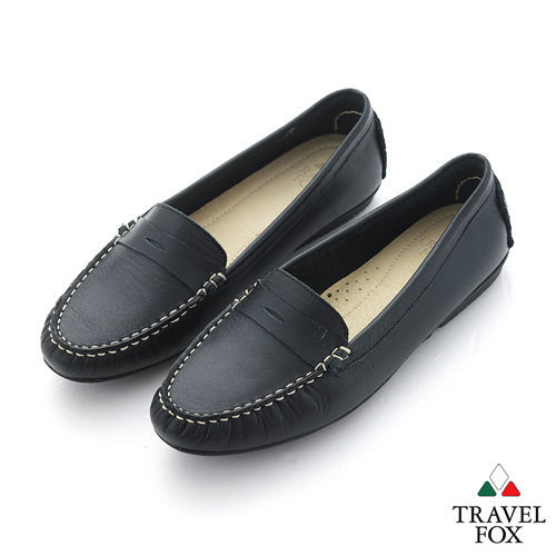 Travel Fox(女) SOFT-柔軟舒適 單色開口造型直套休閒鞋 - 黑黑