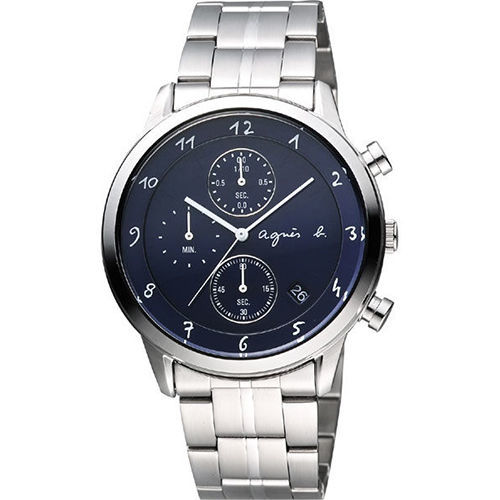 agnes b. 法國時尚藝術時尚計時腕錶-藍x銀  VD57-00A0B(BM3006J1)