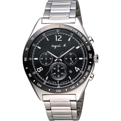 agnes b. 宇宙星馳視距儀計時腕錶-黑/42mm 7T12-0AP0D(BW8001P1)