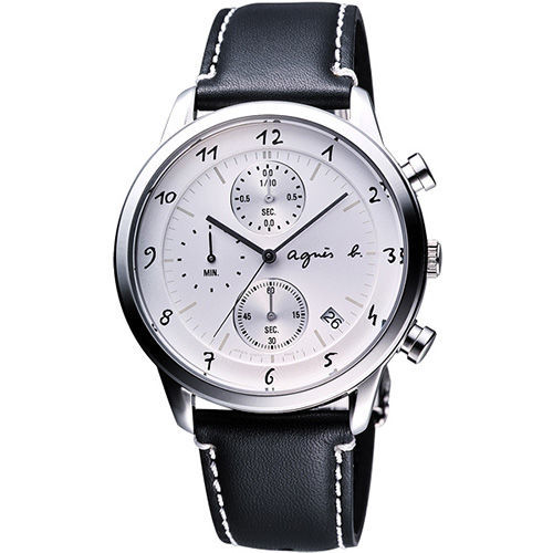 agnes b 都會風時尚計時腕錶-銀/黑 VD57-00A0S(BM3003J1)