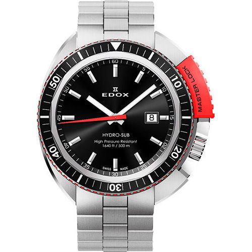 EDOX Hydro Sub 北極潛水500米石英腕錶-黑x紅/46mm E53200.3NRM.NIN