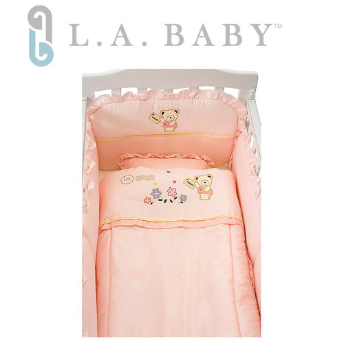 【美國 L.A. Baby】熊寶貝純棉五件式寢具組（S）（MIT 粉色）