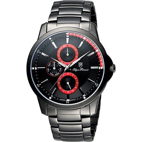 Olympianus 奧柏 尊爵時尚日曆腕錶-黑x紅/42mm 890-08MB紅