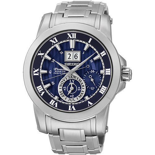 SEIKO Premier 羅馬人動電能萬年曆腕錶-藍x銀/42mm 7D56-0AB0B(SNP113J1)