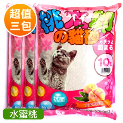 【桃太郎貓砂】水蜜桃香味 細球貓砂(10L x3包)