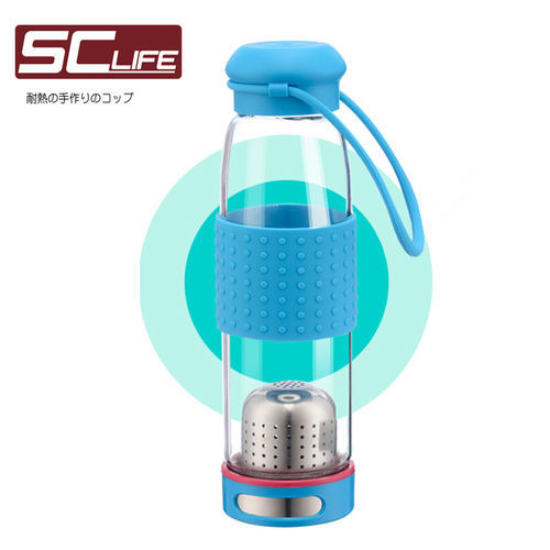 【SC life】炫彩泡茶隨身玻璃瓶-藍色