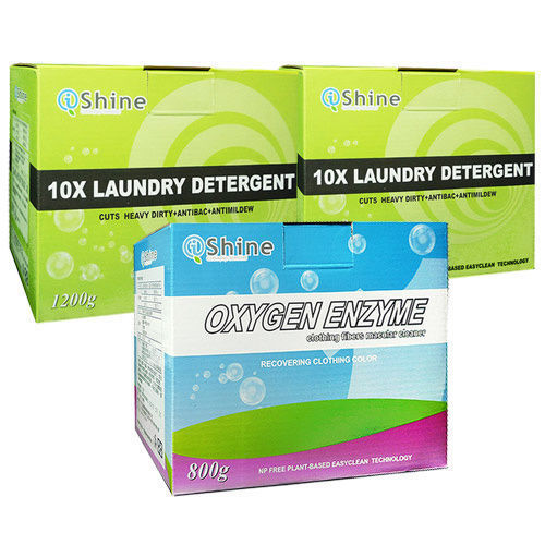 iShine閃亮先生 活氧蛋白酵素萬用清潔劑/洗衣粉800g+10倍強效濃縮洗衣粉1200g-2入