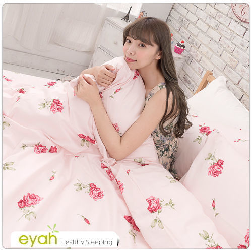 【eyah】單人三件式精梳純棉兩用被床包組-LV愛的小玫瑰
