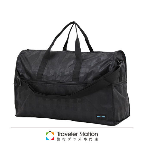 《Traveler Station》HAPI+TAS 摺疊圓形旅行袋(大)新款-128黑色格紋