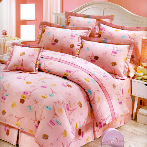 【艾莉絲-貝倫】馬卡龍(3.5呎x6.2呎)二件式單人(100%純棉)枕套床包組(粉紅色)