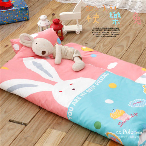 【R.Q.POLO】ZOO系列-快樂兔 絲棉柔/兒童冬夏兩用鋪棉書包型睡袋(4.5X5尺)