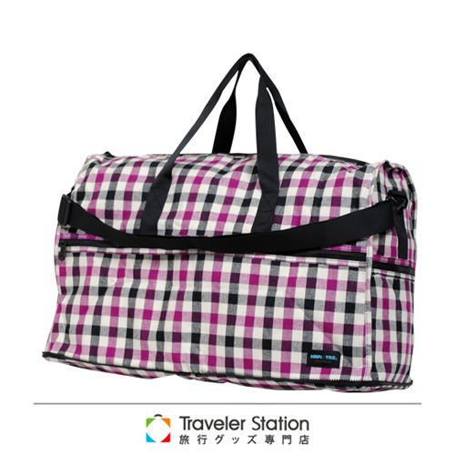 《Traveler Station》HAPI+TAS 格紋系列摺疊圓形(大)旅行袋-RH9紫黑格紋