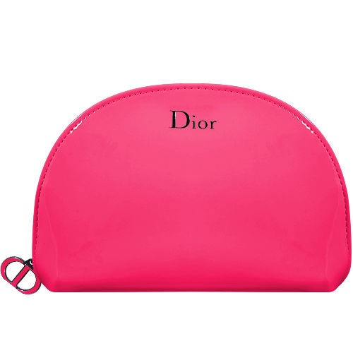 Dior 迪奧 桃色漆皮半圓美妝包