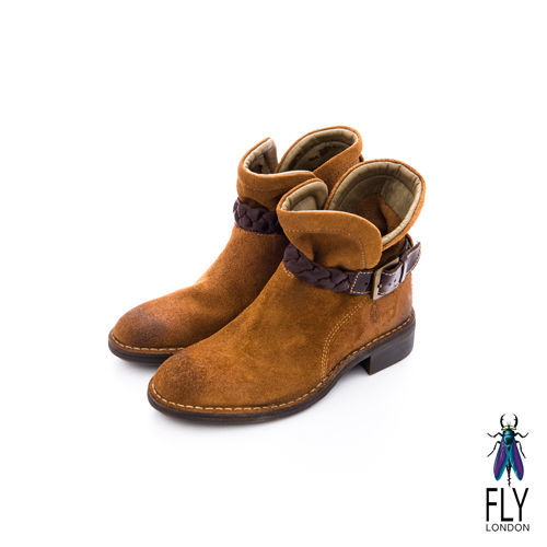 Fly London(女)★小紅帽的靴 騎士風V字開口方跟小短靴 - 樹林棕