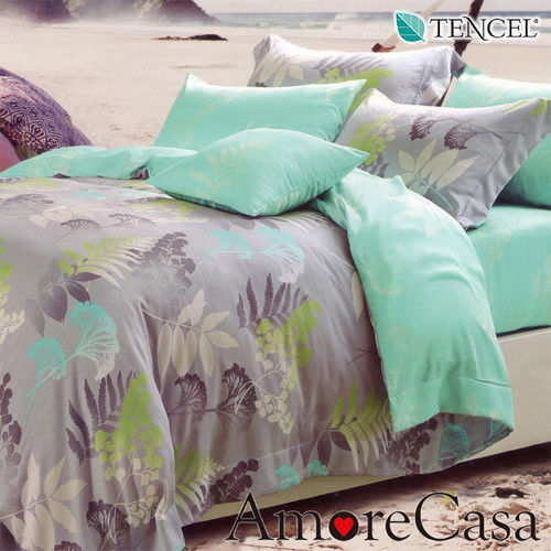 【AmoreCasa】渡假天堂 100%TENCEL天絲加大六件式兩用被床罩組