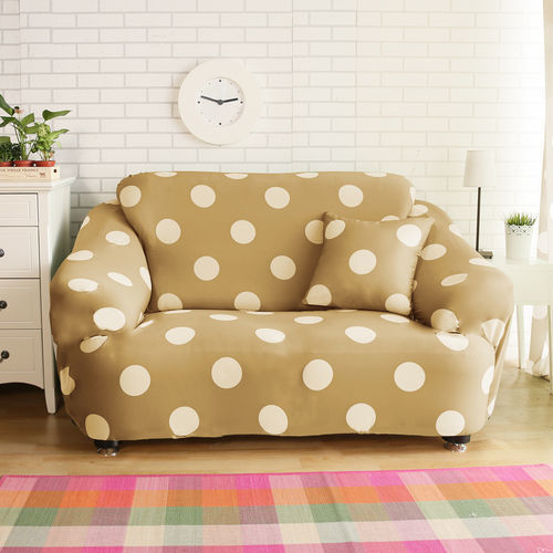 【HomeBeauty】絕對涼感冰晶絲印花彈性沙發罩-2人座-水玉點點(咖啡)