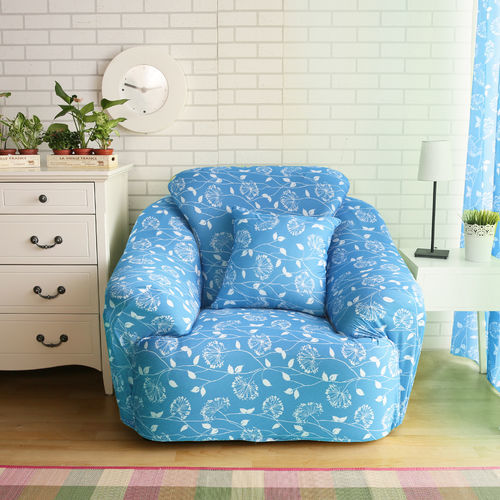 【HomeBeauty】絕對涼感涼感冰晶絲印花彈性沙發罩-1人座-仲夏葉(粉藍)