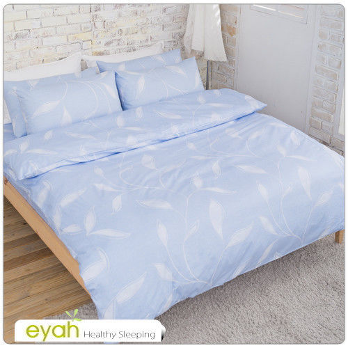 eyah【水藍花絮】100%純棉雙人加大床包枕套三件組