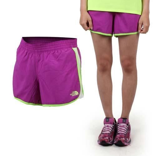 【THE NORTH FACE】女運動短褲-慢跑 路跑 休閒短褲 紫螢光綠