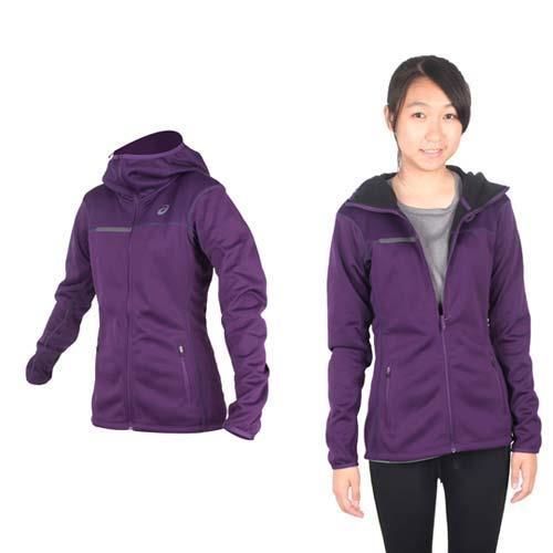 【ASICS】女運動外套- 刷毛 立領外套 保暖 亞瑟士 深紫黑