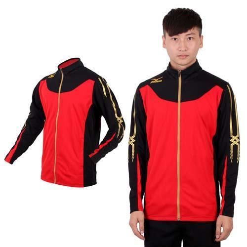 【MIZUNO】SLIM FIT 男運動外套  針織 立領 休閒外套 紅黑