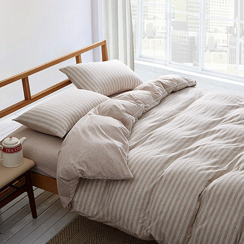【Betrise】裸睡主意-加大純棉針織四件式被套床包組(焦糖奶油)
