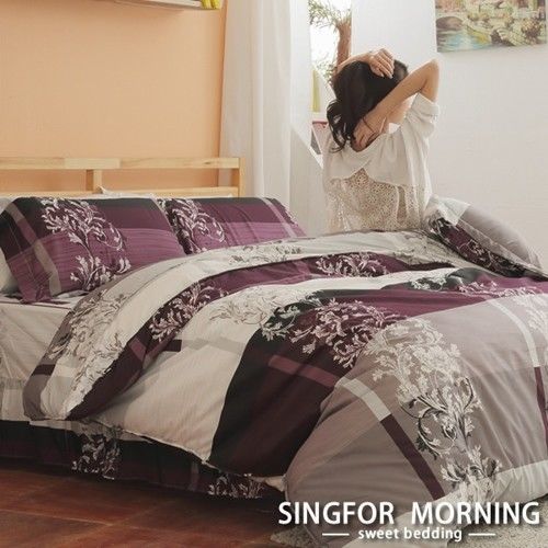 幸福晨光《優雅姿態》雙人加大五件式雲絲絨舖棉兩用被床罩組