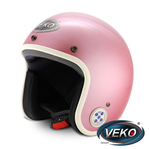 VEKO藍芽4.0立體聲復古安全帽BTS-C2珠光粉紅