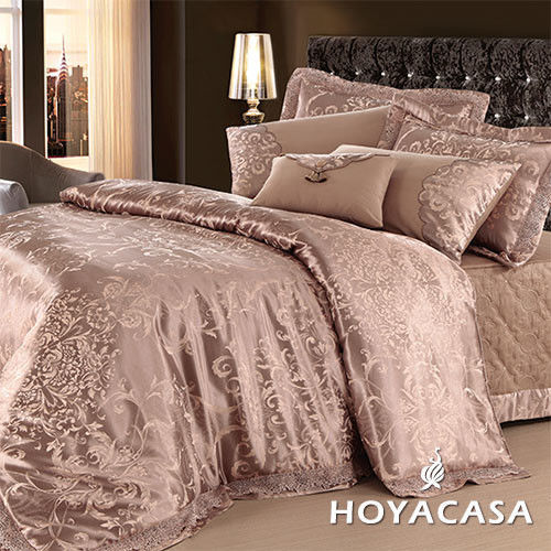 【HOYACASA】歐尚生活 雙人八件式絲光棉緹花蕾絲兩用被床罩組